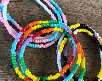 Triple Wrap Pride Beaded Stretch Bracelet - Choose Rainbow, Non-Binary or Transgender Flag Colors - Doubles as Necklace - LGBTQIA+