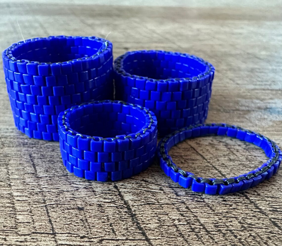 Indigo Blue Beaded Ring - Select a Width - Brickwork Style - Cobalt ...