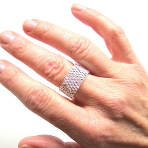 Silver Crystal Beaded Ring in Brickwork Style  Peyote Seed Bead Ring Casual Everyday Ring for Men or Women  Silver Lined Crystal Glass Ring