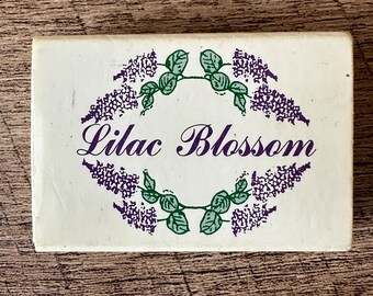 Vintage Lilac Blossom Match Box - Nashua New Hampshire Business - Very Good Used Condition - Many Original Wood Matches