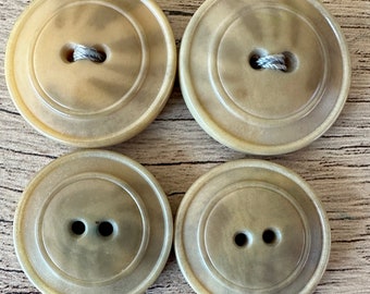 Antique Celluloid Buttons - Large Coat Buttons in Soft Camel Brown with Subtle Gray Stripes - Lot of 4 Matching Two Hole Buttons
