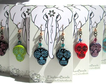 Pendientes de calavera de azúcar de color personalizado, colgantes de cristal Swarovski de vidrio checo