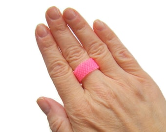Neon Pink Seed Bead Ring: Girly Summer Jewelry