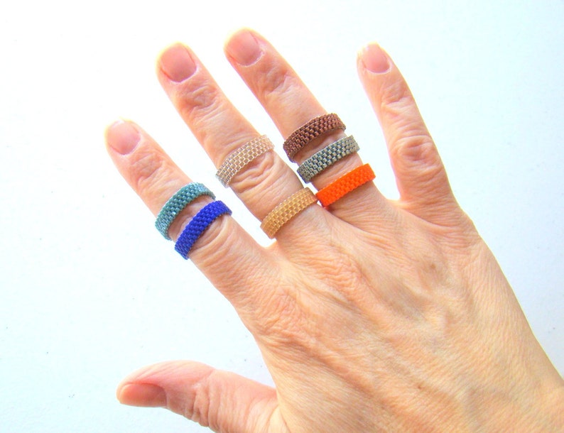 Skinny Bead Ring in Bright Orange Minimalist Seed Bead Ring Narrow Band Peyote Beadwoven Ring Unisex Ring for Men or Women Thin Ring