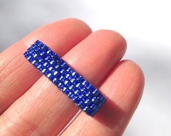 Sapphire Blue Bead Ring, Translucent Cobalt Blue Silver Lined Bead Ring, Beadwork Peyote Ring, Seed Bead Jewelry, Thin Blue Line Fashion