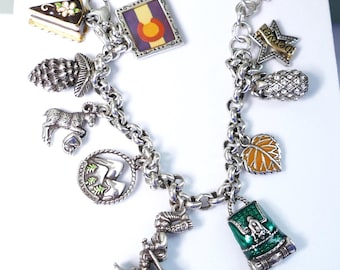 Retired Brighton Colorado Charm Bracelet: Enamel, Silver Tone, Travel, Nature, Denver