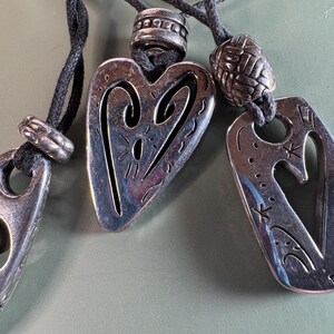 RARE Retired Brighton Brazilian Heart Necklace Triple Strand Black Cord, 3 Silver Plated Heart Charms image 9