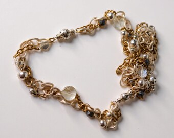 Brighton Retired Metal Play Necklace Mixed Metal Crystal Chain Long Layered Statement Necklace