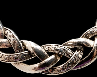 Brighton Venetian Canals Necklace Chunky Silver Link Statement Necklace 18 Inch Scroll Design Y2K Vintage