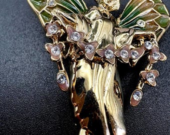 Vintage Monet Mid Century Angel Pin Gold Tone Guardian Angel Brooch