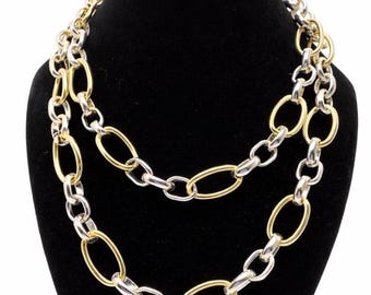 Liz Claiborne Two-Tone Chain Necklace, 36" Chunky Link Silver and Gold Links