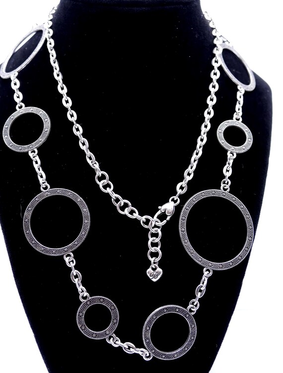 Brighton Silver Tone Circle Statement Necklace 36… - image 6