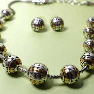 Brighton Necklace and Earrings Set Two Tone Beaded Jewelry Silver Gold Gift Set Bild 5