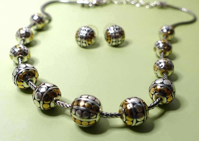 Brighton Necklace and Earrings Set Two Tone Beaded Jewelry Silver Gold Gift Set Bild 5