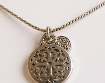 Brighton Ferrara Petite Necklace Silver Tone Cathedral Window Medallion Pendant