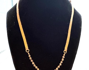 White House Black Market Metallic Beaded Statement Necklace, Adjustable Gold Tone Fabric Fabric