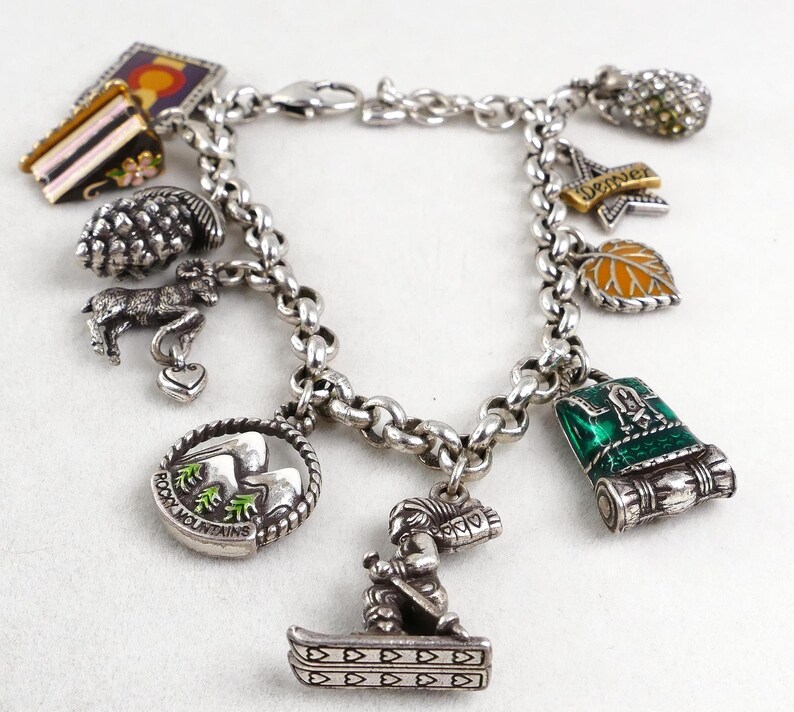 Retired Brighton Colorado Charm Bracelet: Enamel, Silver Tone, Travel, Nature, Denver image 3