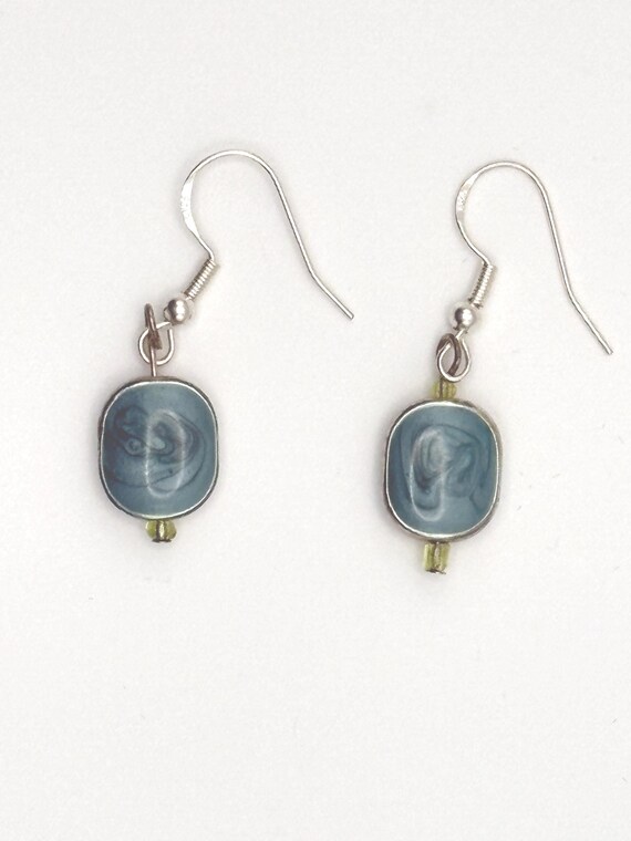Blue Dyed Agate Dangle Earrings Artesian Gemstone… - image 1