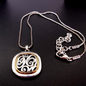 Brighton Spin Master Reversible Necklace Silver Gold Scroll Pendant image 1