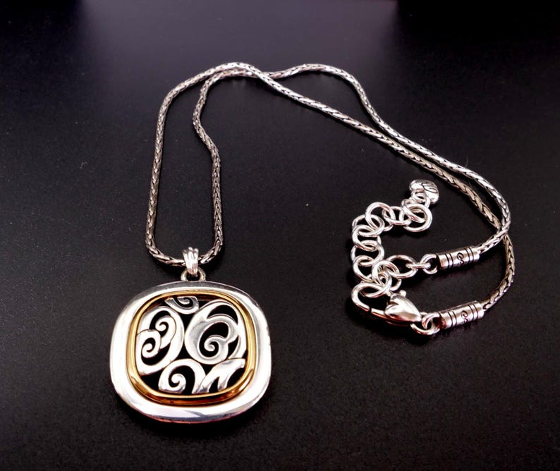 Brighton Spin Master Reversible Necklace Silver Gold Scroll Pendant image 1
