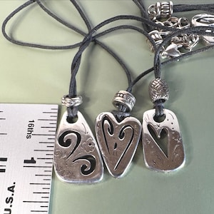 RARE Retired Brighton Brazilian Heart Necklace Triple Strand Black Cord, 3 Silver Plated Heart Charms image 5