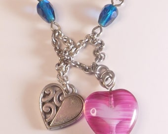 Brighton Retired  Deco Bright Necklace  Silver Plated Heart With Glass Beads