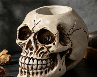 Halloween Skull Candle Holder, Detailed Resin Votive Base, Wicked Gothic Statement, Haunted Mantelpiece Decor, Creative Gift for Dad