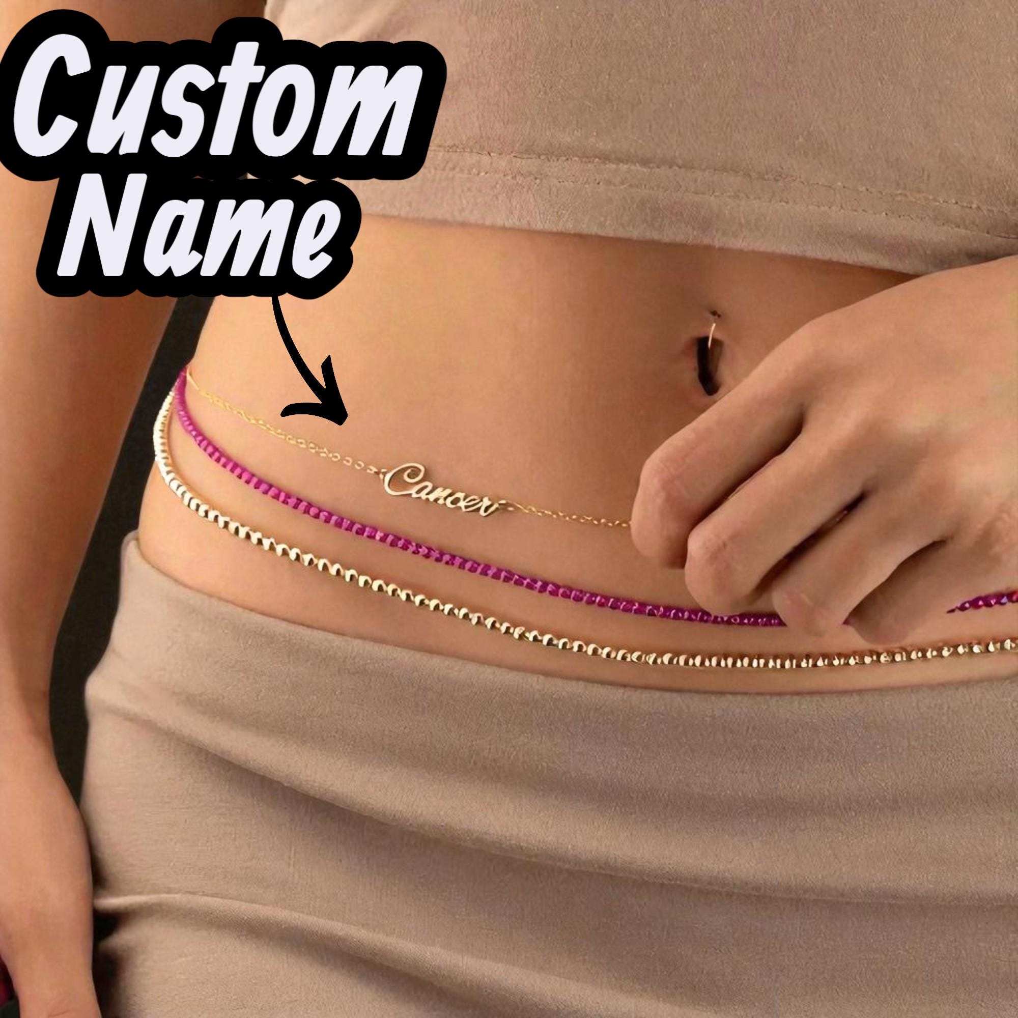 Custom Belly Chain  Personalized Waist Chain Name Body Chain Custom Women Accessories Adjustable  Jewelry Gift for Her