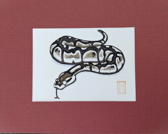 ACEO Ball Python - Archival Giclee Print with Dark Red Cardstock Mat