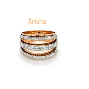 18K Gold Ring, Natural Diamond Ring, Diamond Multi-Band Ring