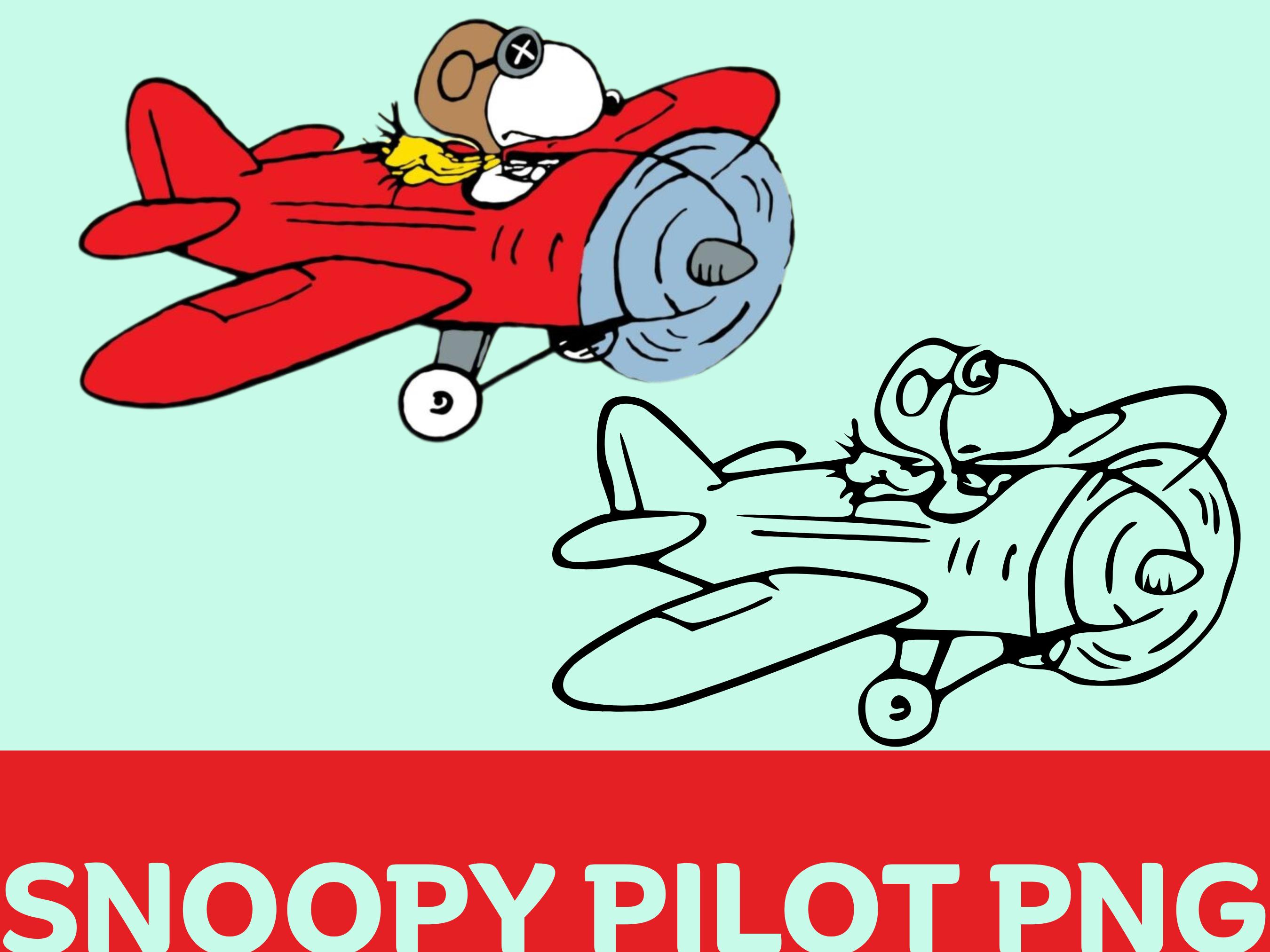 スヌーピーパイロットPNG：レトロな漫画の犬が飛行機を飛ばすクリップ