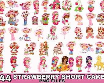 Truskawkowe Ciasto Clipart PNG: Pakiet Retro Cartoon (Pobieranie Cyfrowe)