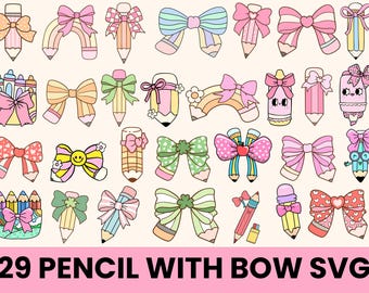 Coquette Pencil Bow SVG, Teacher School Clipart (Digital Download)