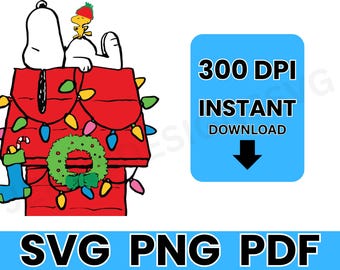 Snoopy and Woodstock Christmas SVG PNG – Peanuts Holiday Doghouse Design