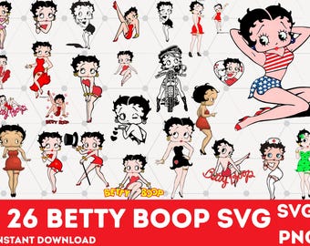Betty Boop Clipart Bundle, Vintage Cartoon SVG PNG (Digital Download)