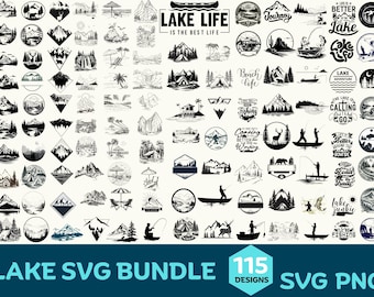 Lake Life SVG Bundle, Fishing, Camping Designs (SVG, PNG)