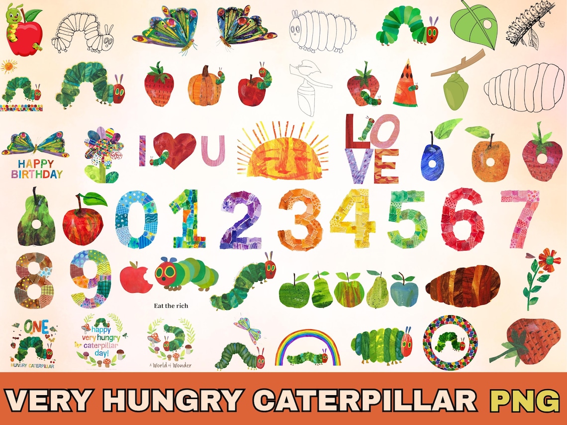 The Very Hungry Caterpillar Clipart PNG Transparent Digital Download - Etsy
