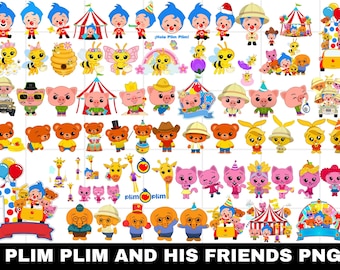 Plim Plim Clipart PNG Bundle, postacie z kreskówek, urodziny dzieci (pobieranie cyfrowe)