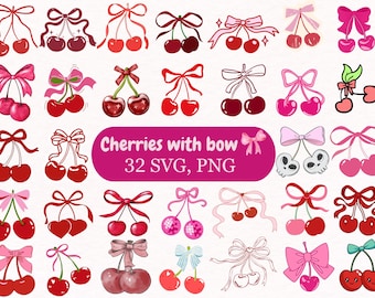 Cherry SVG Bundle,Cute Cherry Clipart,Bow Cherry Svg,Checkered Cherry Jpg, Coquette Png,Cricut Cut Files,Cherry PNG,Digital Download