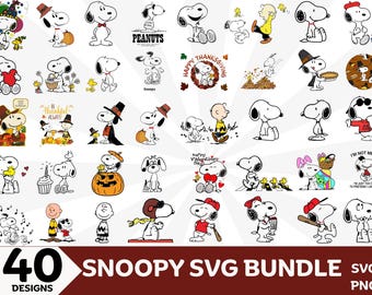 Snoopy SVG Bundle, Peanuts Cartoon Clipart (SVG, PNG)
