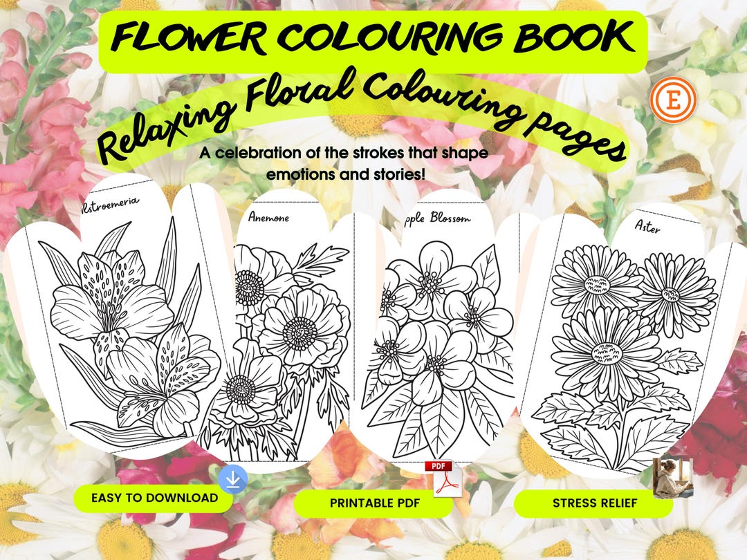 Floral Coloring Book for Adults | Relaxing Flower Art (digital Download ...