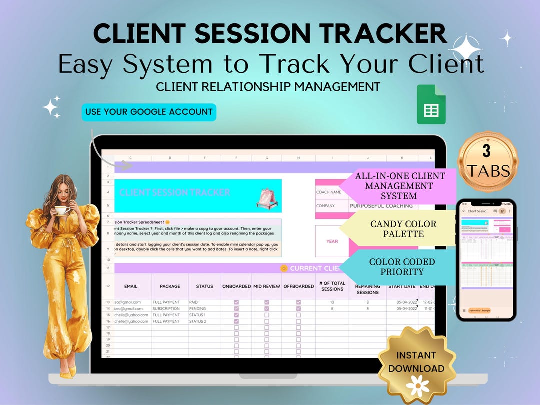 Client Session Database Client Session Tracker Google Sheets | Coaching CRM (instant Download ...