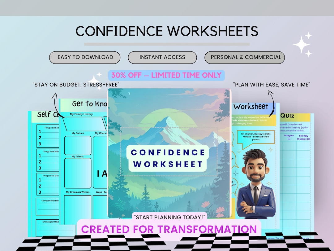 Self-confidence Worksheets: Therapy & Coaching Printable PDF - Etsy
