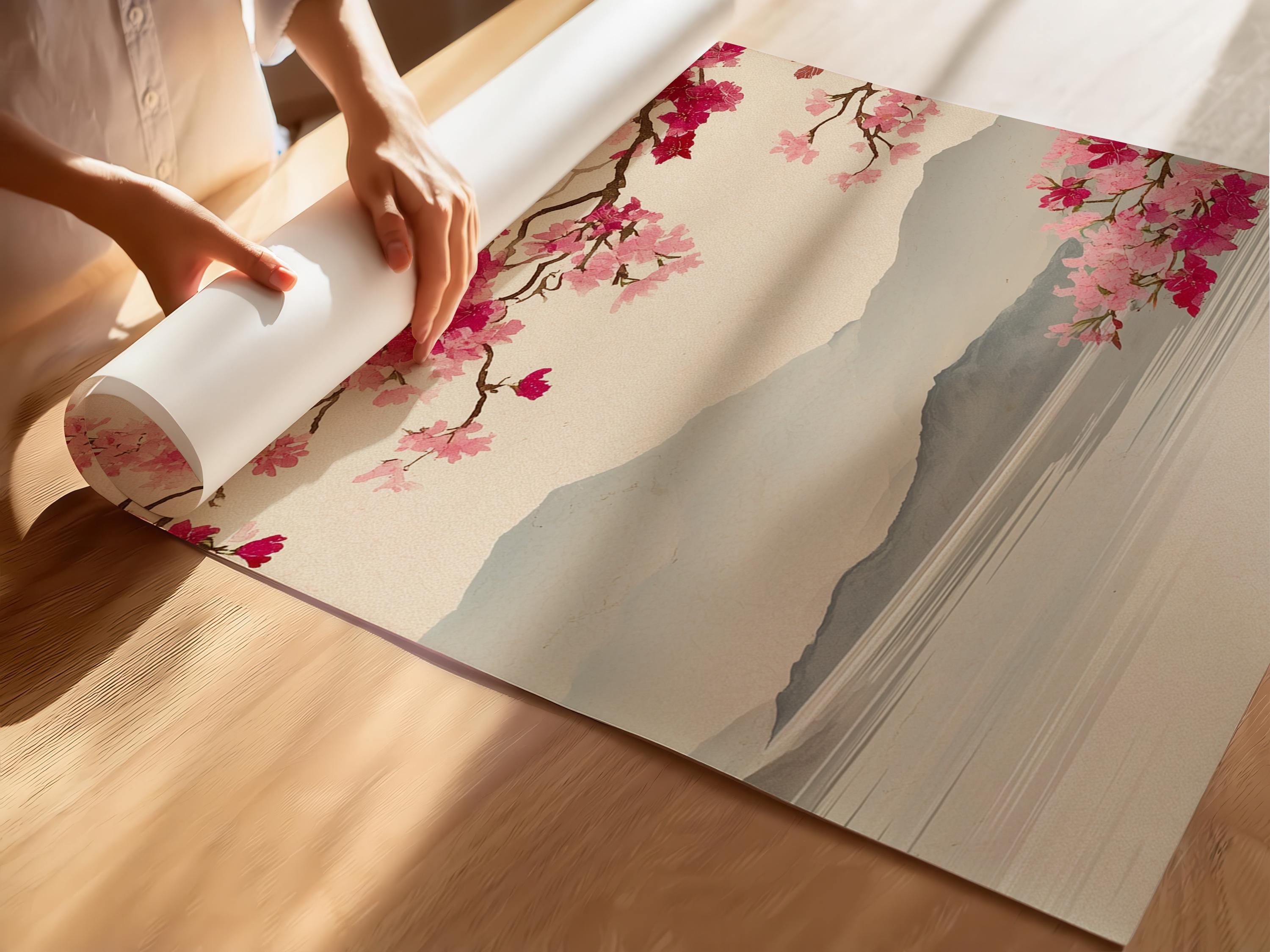 Japandi Wall Art Set of 3, Japanese Cherry Blossom Landscape Prints ...