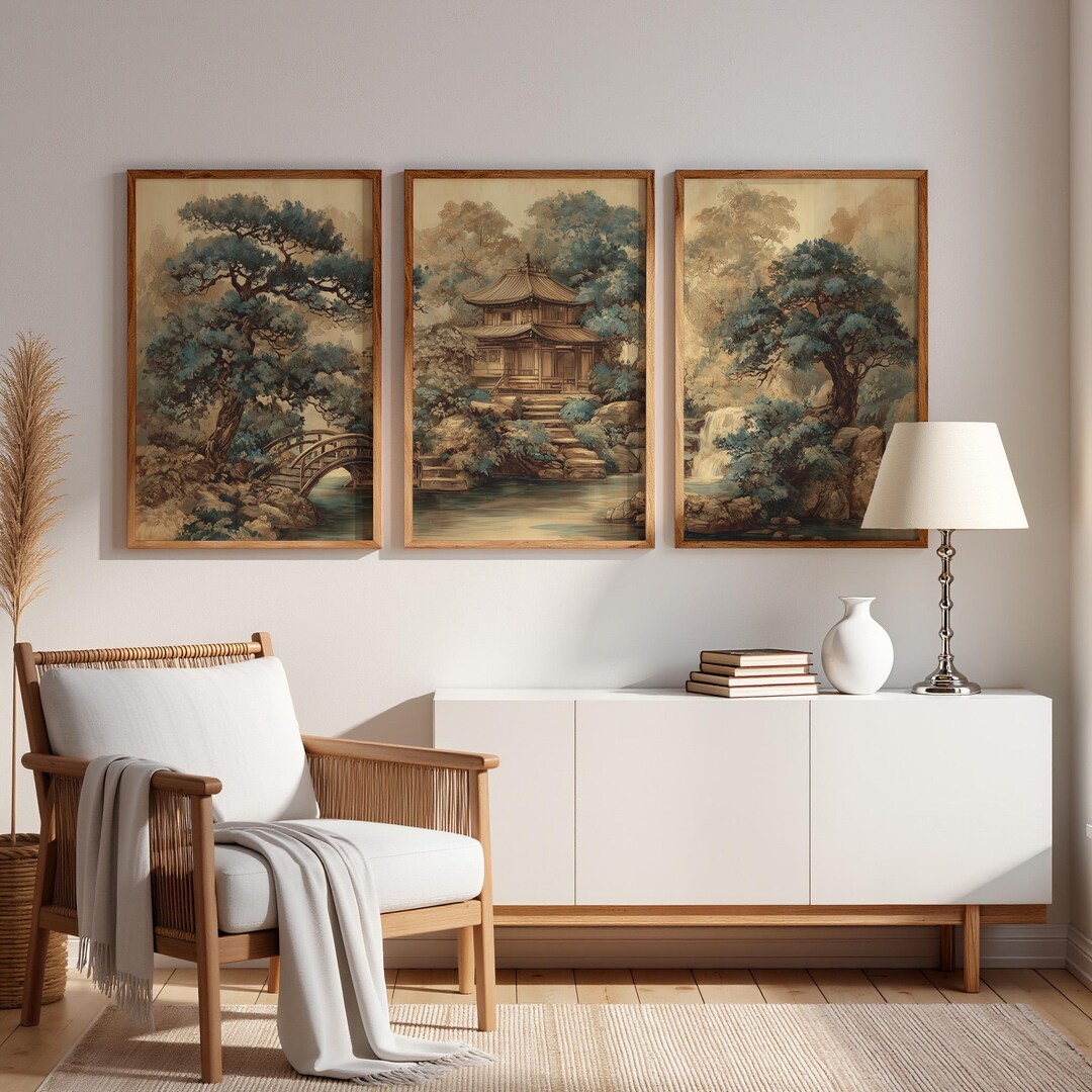 Japandi Wall Art Set of 3, Japanese Landscape Printable Art, Zen Nature ...
