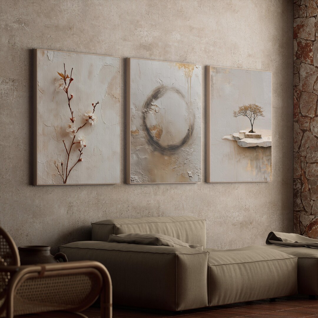 Wabi Sabi Wall Art Set of 3, Neutral Textured Abstract Prints, Japandi ...