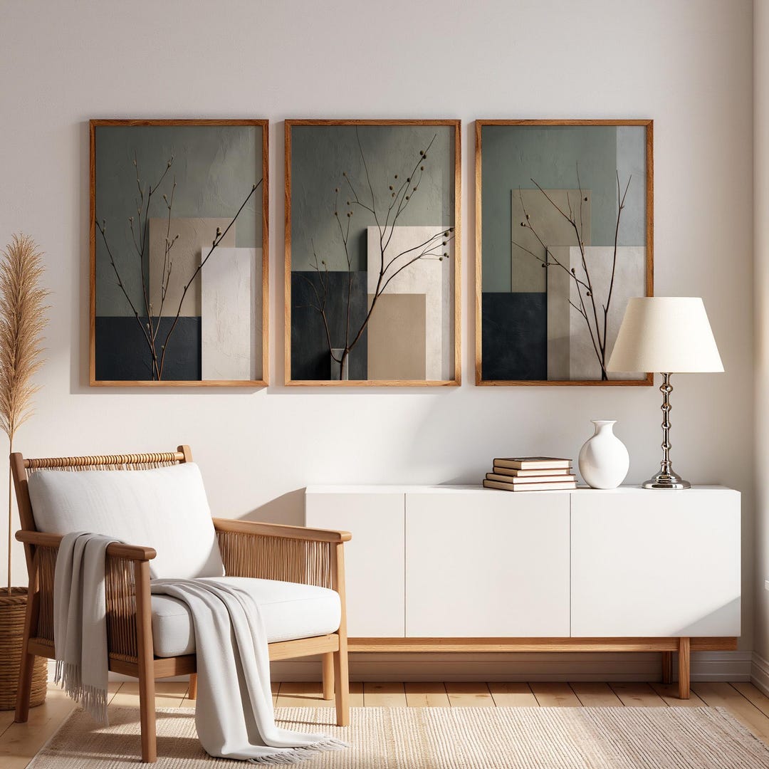 Japandi Wall Art Set of 3, Neutral Abstract Botanical Prints ...