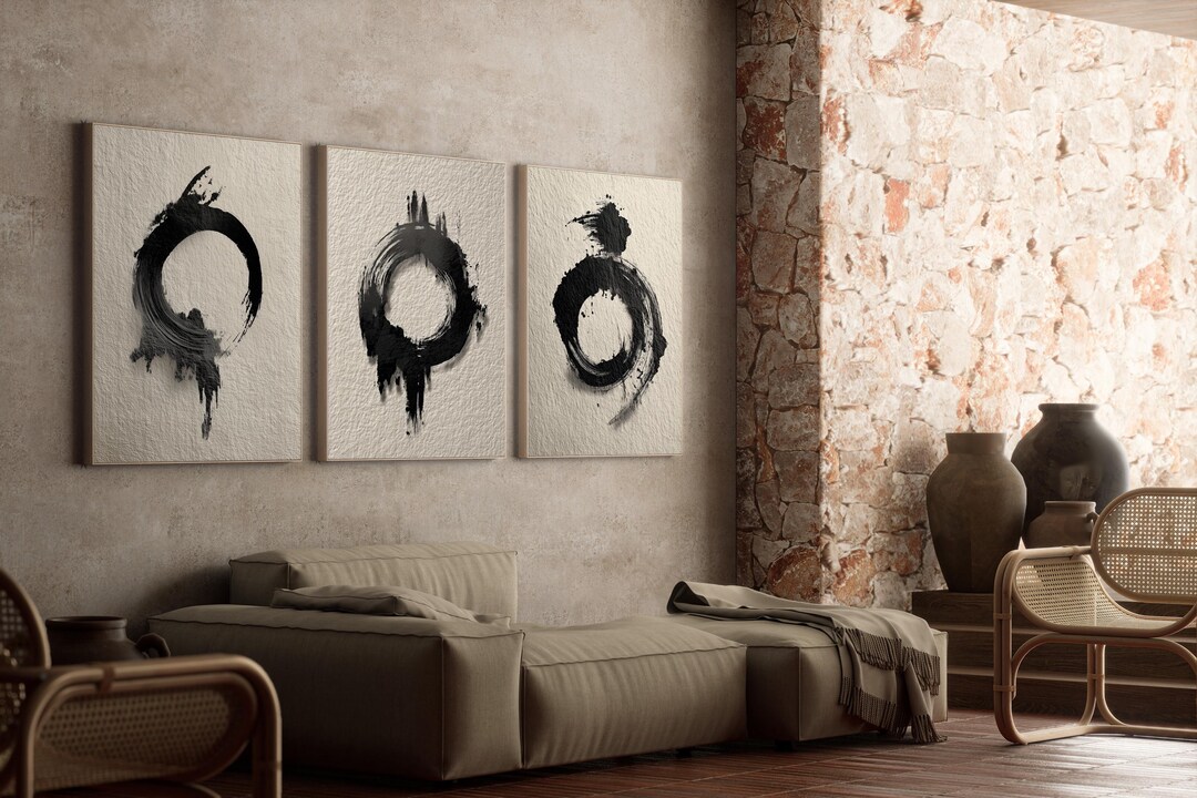 Set of 3 Japandi Wall Art, Minimalist Enso Circle Art, Wabi Sabi Decor ...