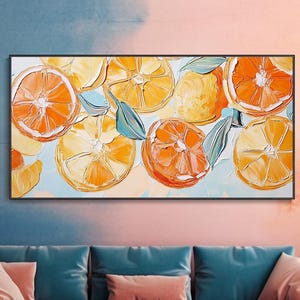 Citrus Garden Thick Texture Art Orange Yellow Interwoven Oil Fruit Still Life Decor Kitchen Living Room Wall Artwork Summer Scent Green
