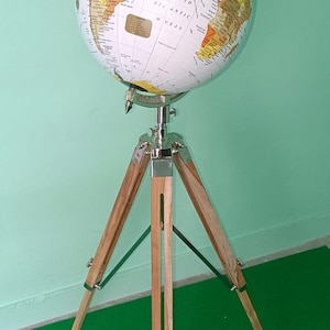 Vintage Tripod Globe with Wooden Stand Antique Desk Globe for Learning & Decor Educational World Globe Office or Kids Room Halloween Gift